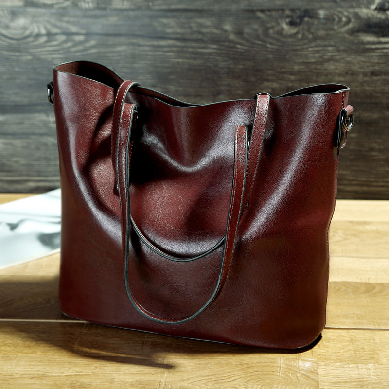 Simple Oil Wax Leather Tote Bag