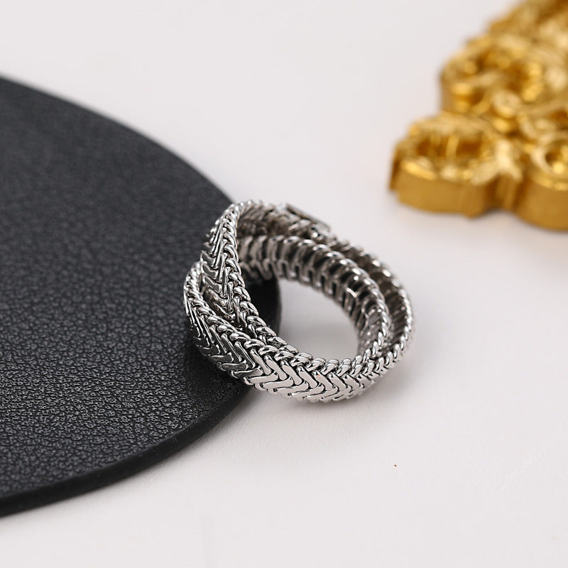 Cross Over Gold & Silver Ring