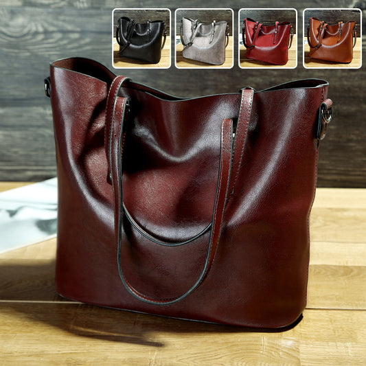 Simple Oil Wax Leather Tote Bag