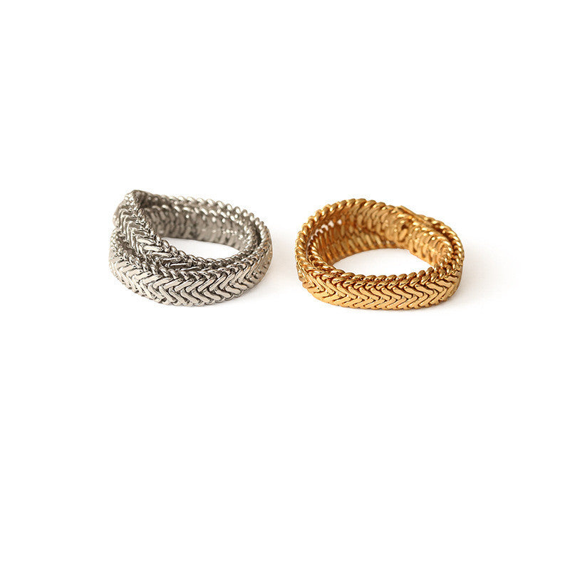 Cross Over Gold & Silver Ring