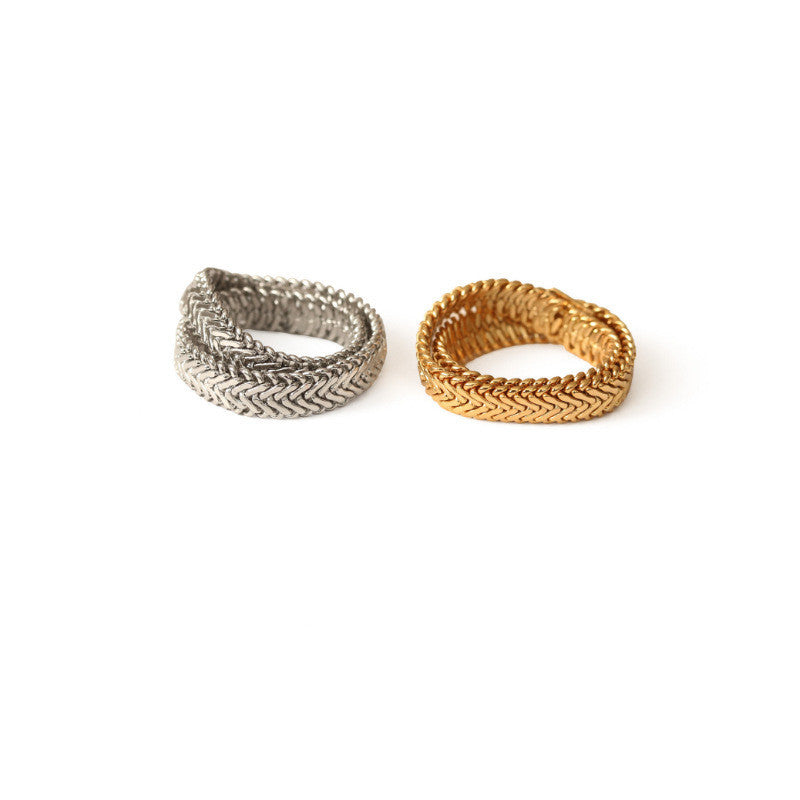 Cross Over Gold & Silver Ring