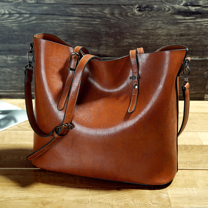 Simple Oil Wax Leather Tote Bag