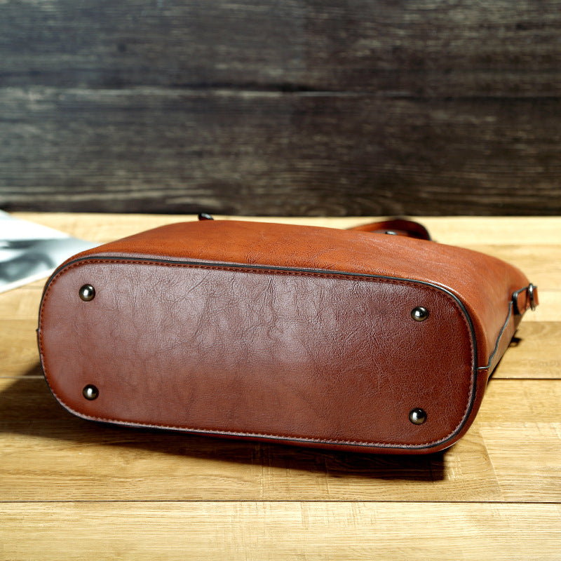Simple Oil Wax Leather Tote Bag