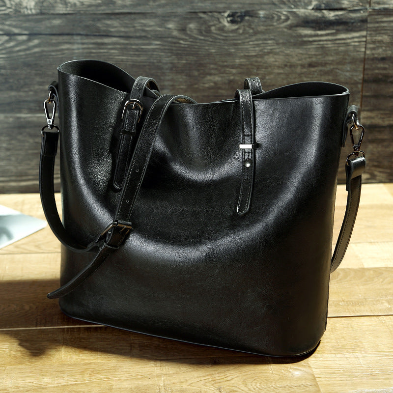 Simple Oil Wax Leather Tote Bag
