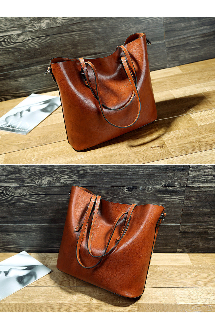 Simple Oil Wax Leather Tote Bag