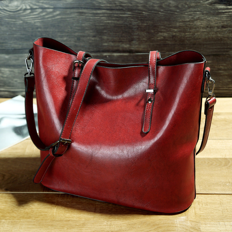 Simple Oil Wax Leather Tote Bag