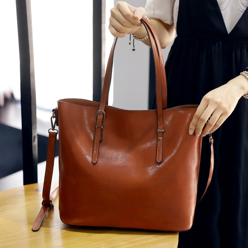 Simple Oil Wax Leather Tote Bag