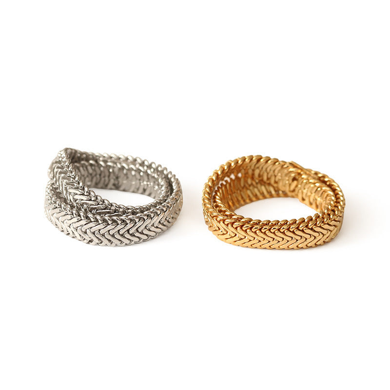 Cross Over Gold & Silver Ring