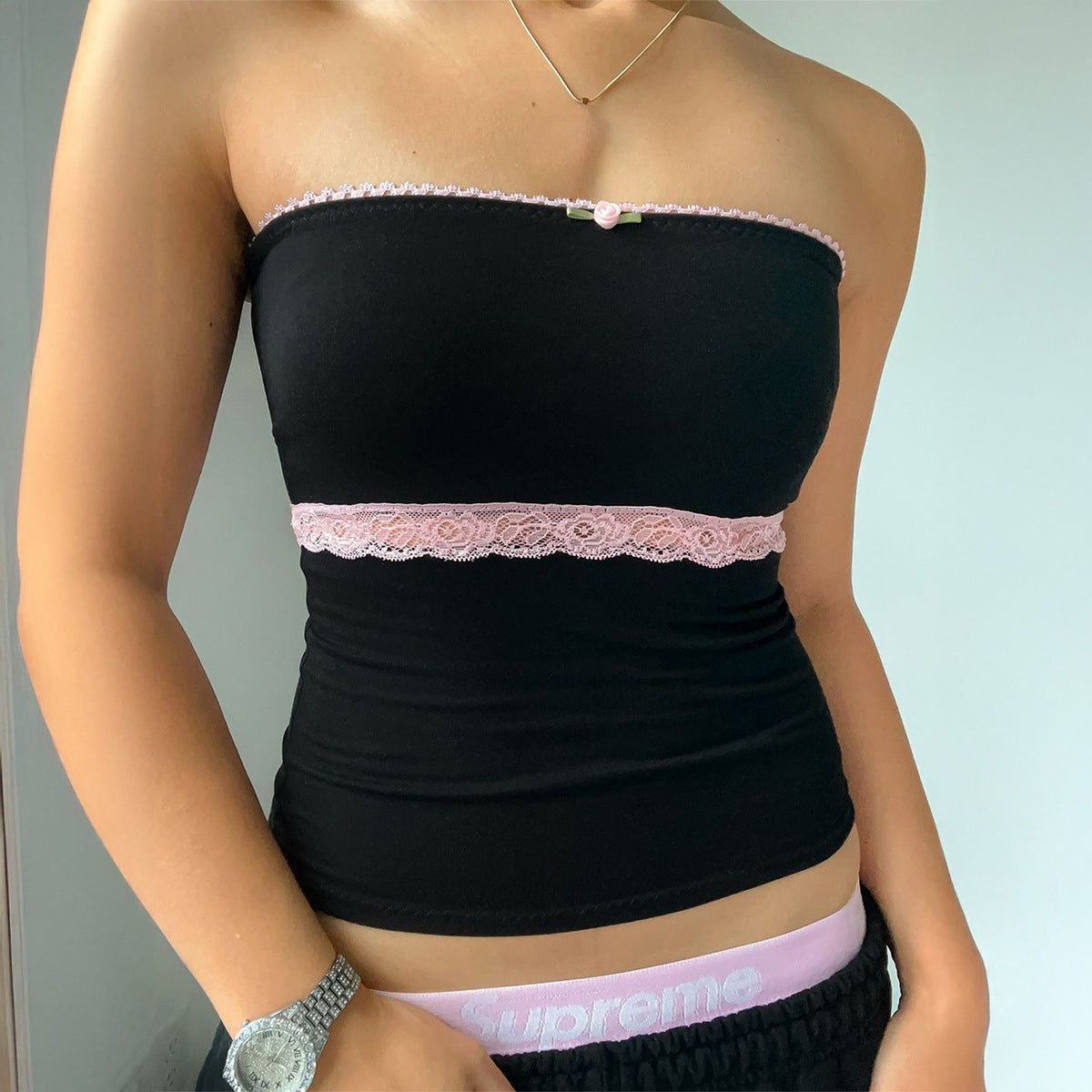 Lace Stitching Tube Top