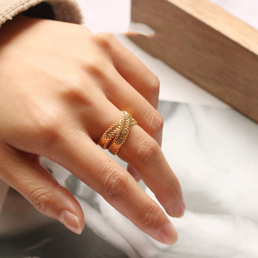 Cross Over Gold & Silver Ring