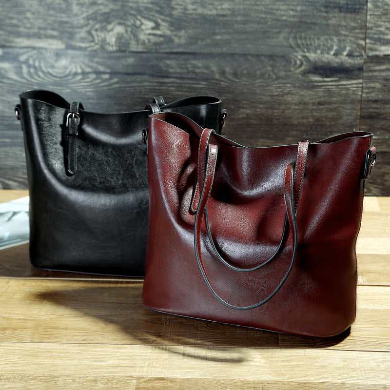 Simple Oil Wax Leather Tote Bag