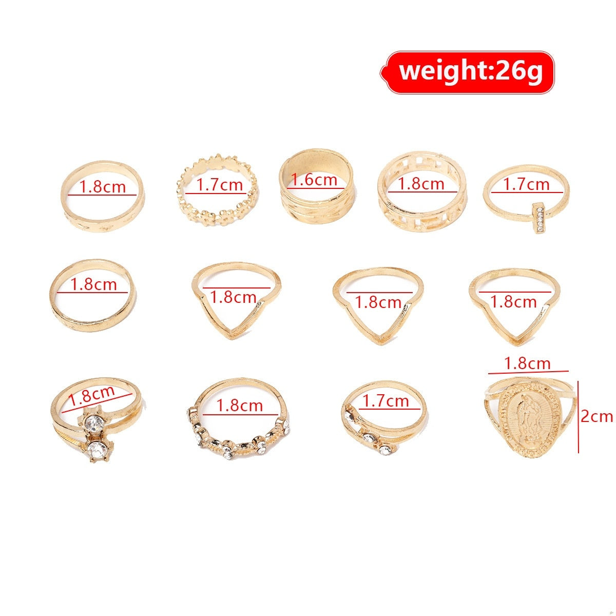 Golden 13pc Ring Set