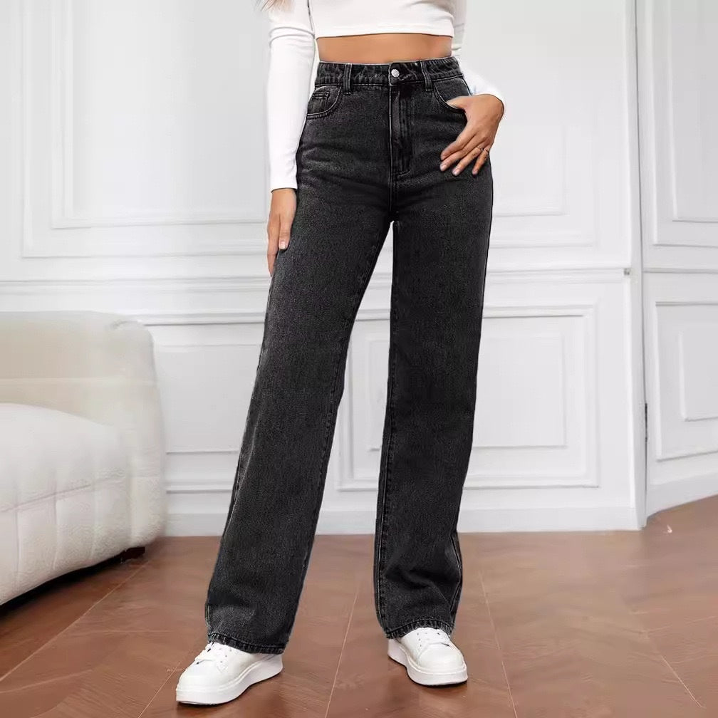 High-Waist Straight-Leg Jeans