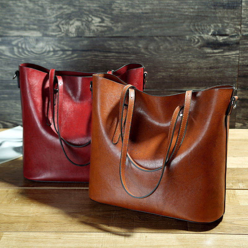 Simple Oil Wax Leather Tote Bag